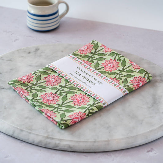 Pressed Petals Peony tea towel