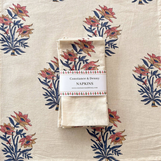 Indigo Stem set of 4 cotton napkins