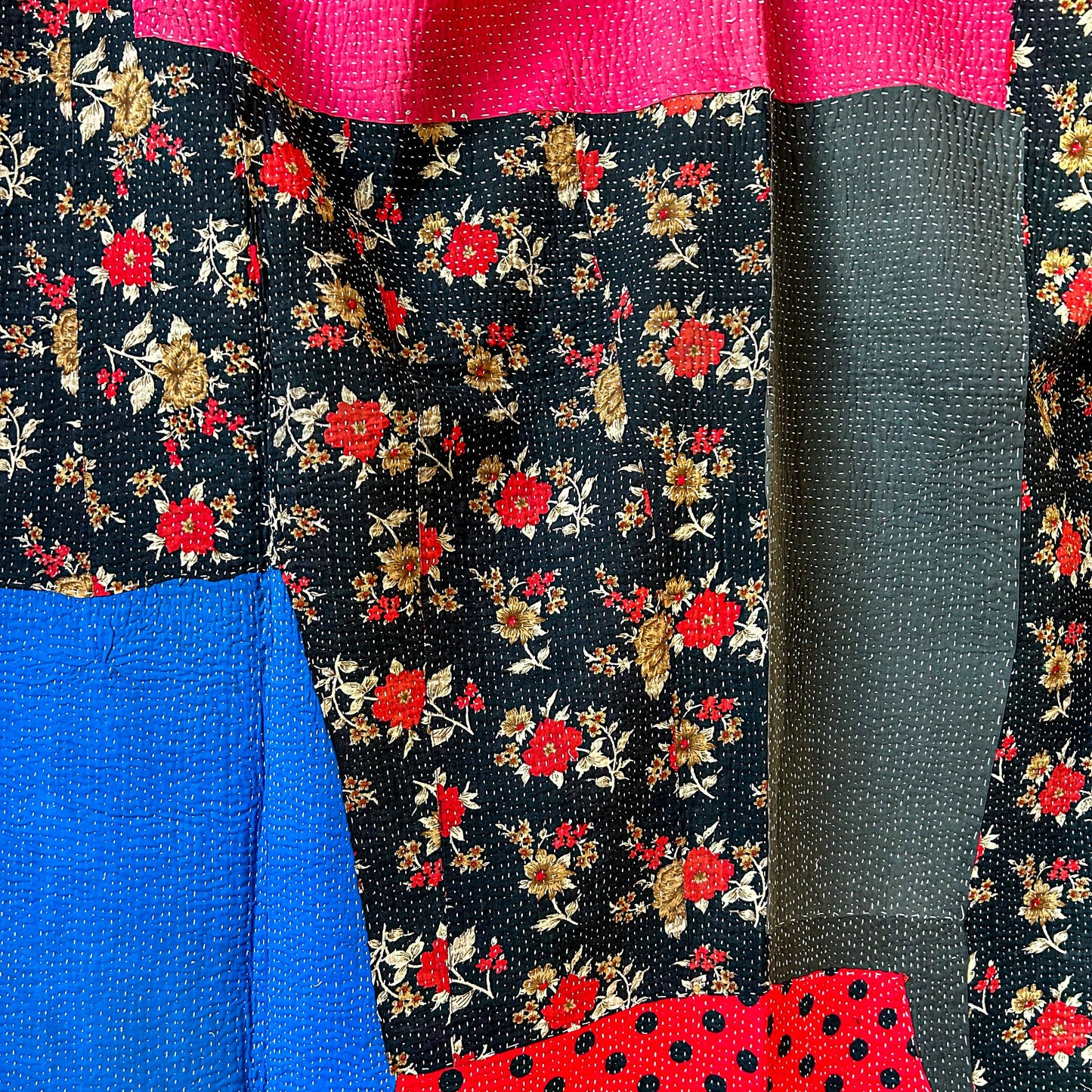 Vintage Kantha Blanket, pink and patchwork