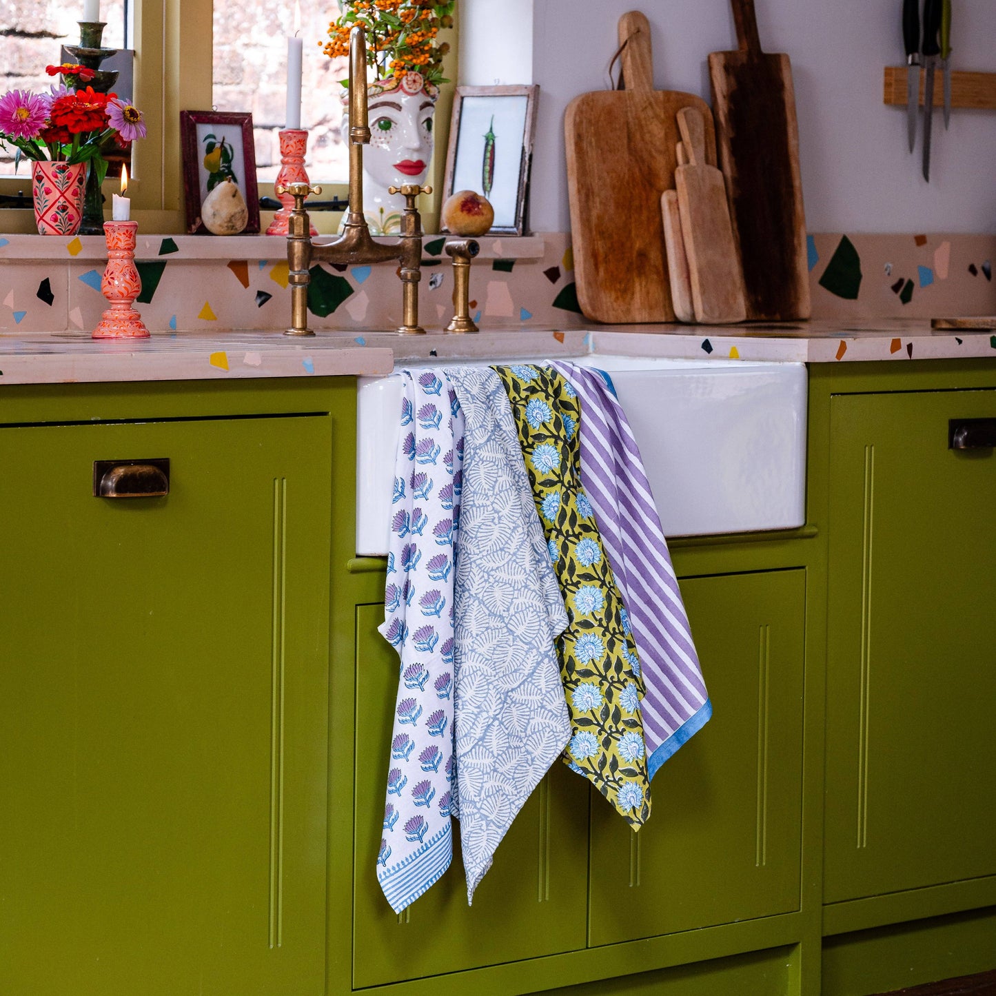 Pressed Petals Sky tea towel