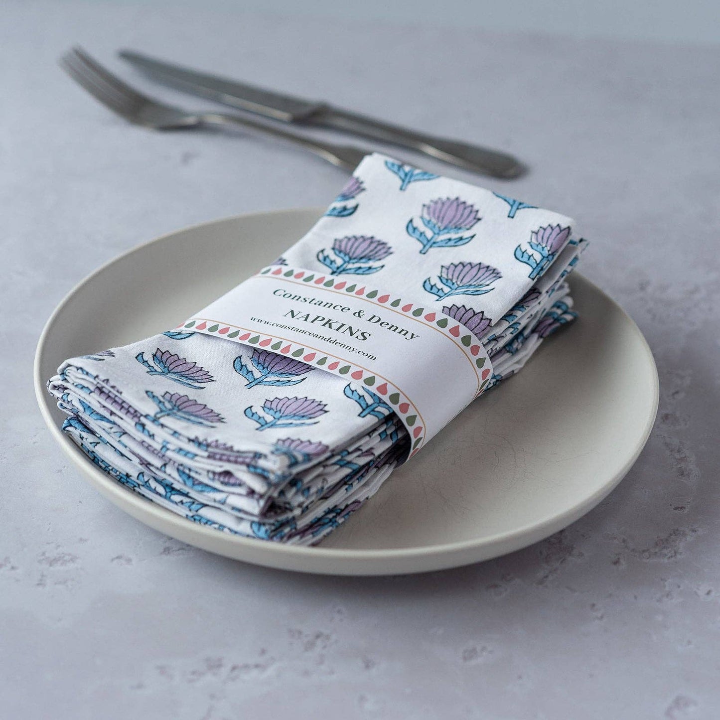 Lotus Flower Lilac set of 6 cotton napkins