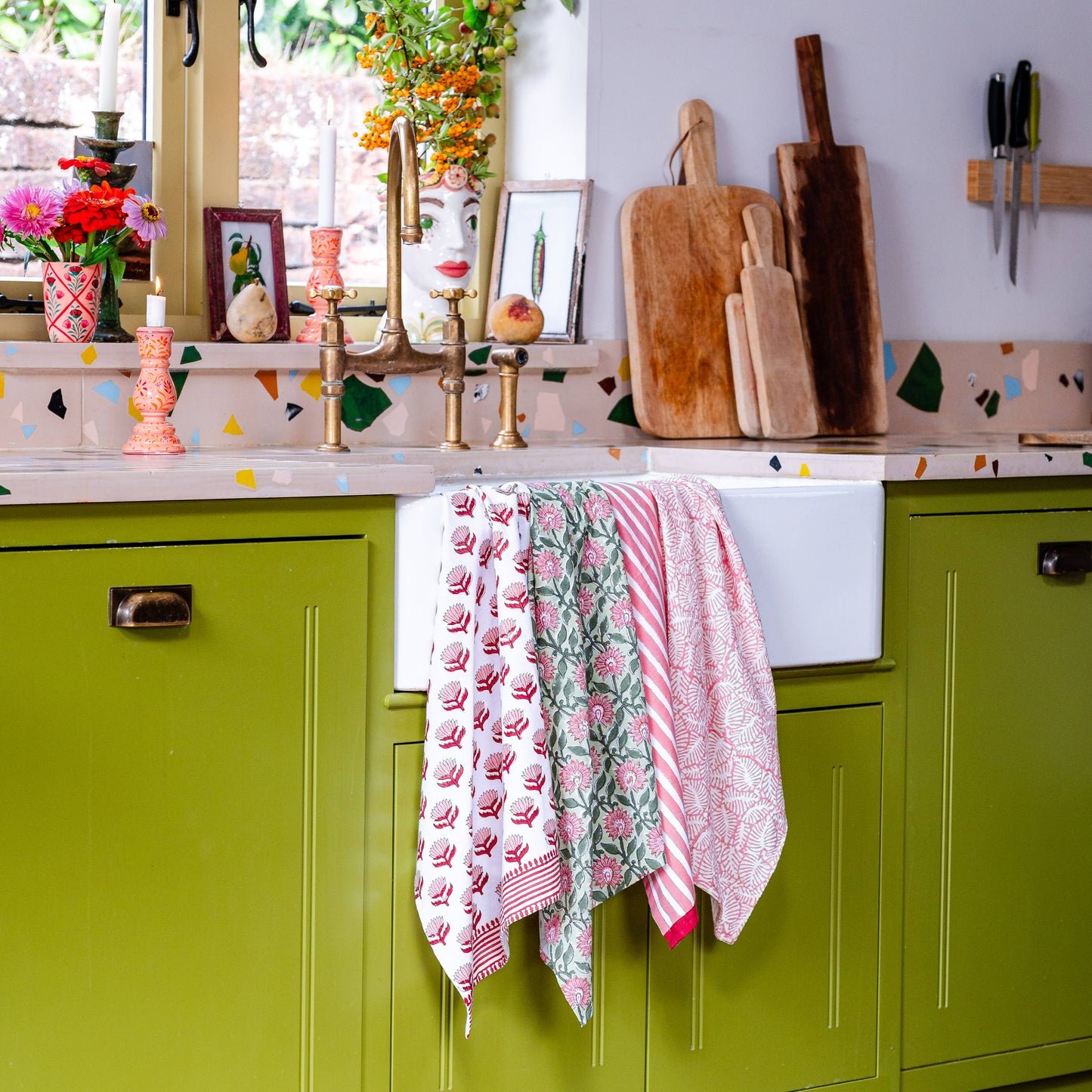 Pressed Petals Peony tea towel