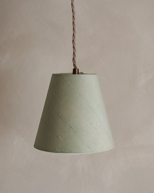 Pale green silk candlestick lampshade hand dyed