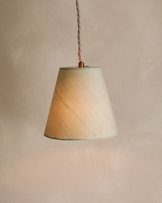 Pale green silk candlestick lampshade hand dyed