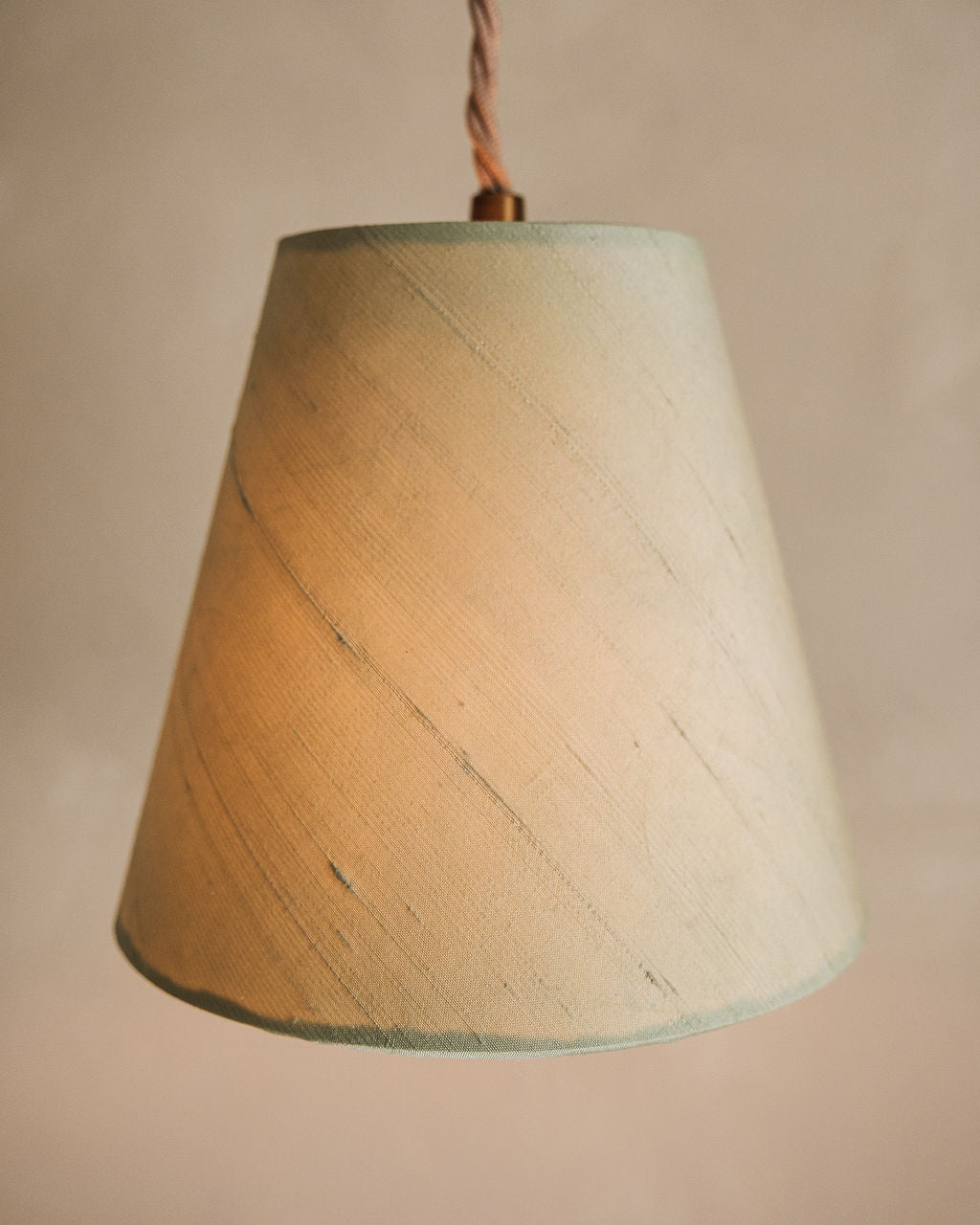 Pale green silk candlestick lampshade hand dyed