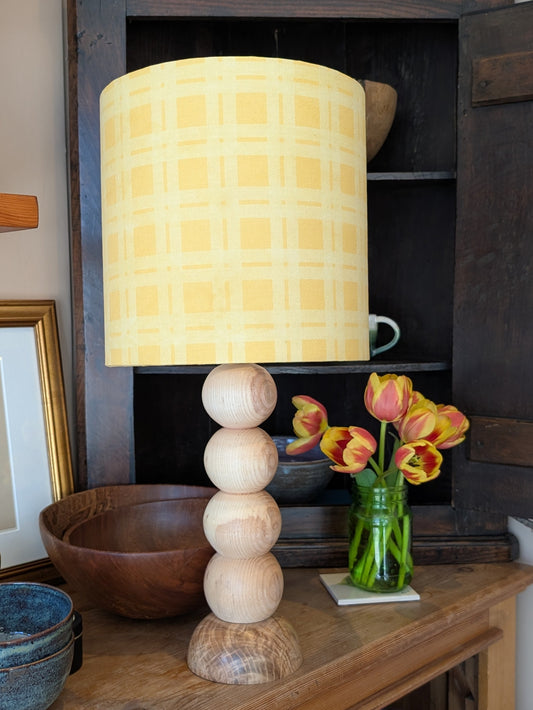 Yellow check 25cm drum lampshade dyed with Weld