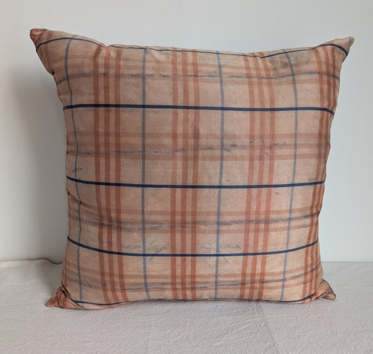 Pink check silk cushion dyed with avocado