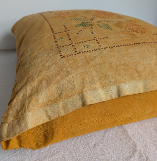 Dark yellow cotton cushion dyed with coreopsis flowers