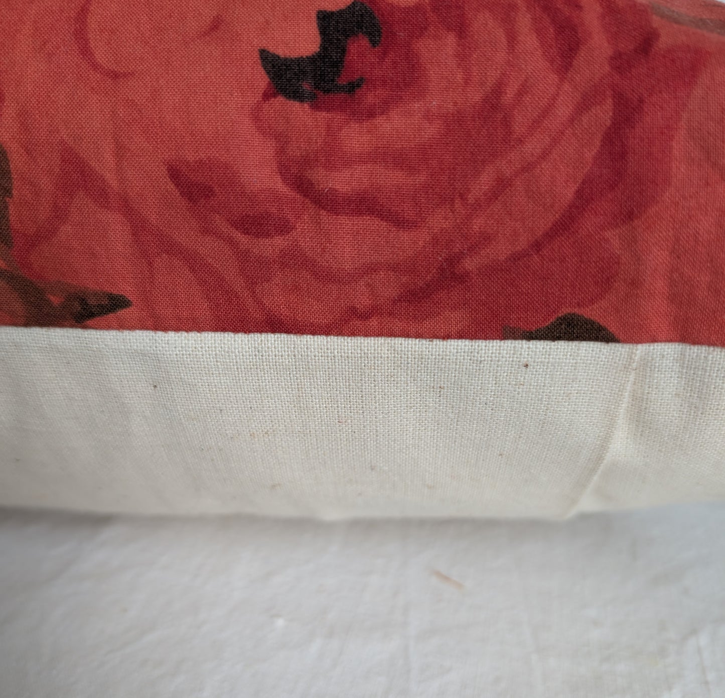 Rose red floral cushion dyed with madder