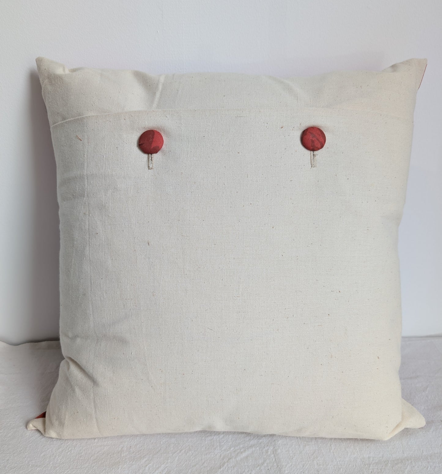 Rose red floral cushion dyed with madder