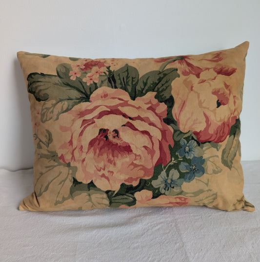 Yellow floral rectangular cushion dyed with pomegranate