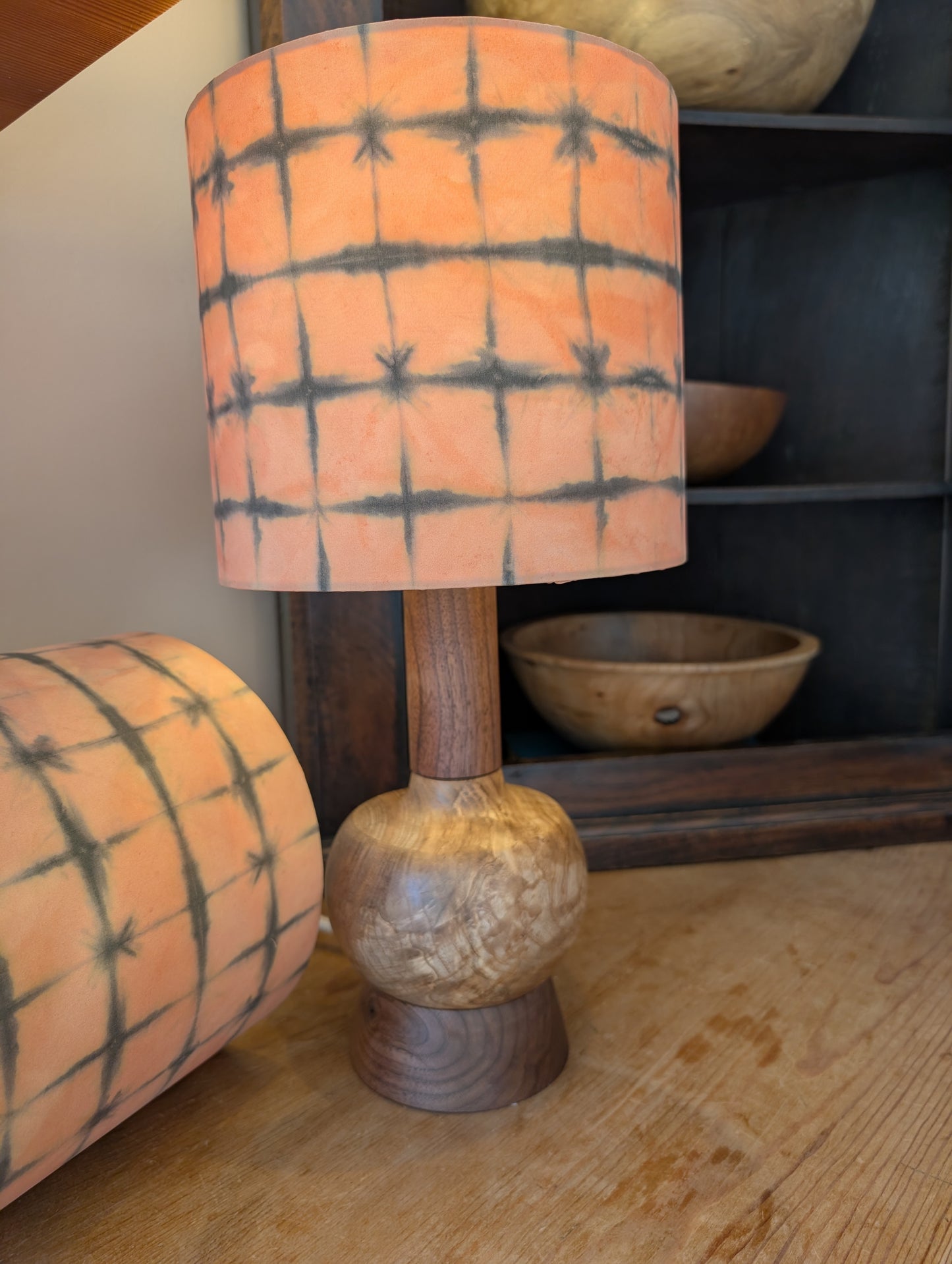 Pale terracotta 20cm drum lampshade silk dyed with madder