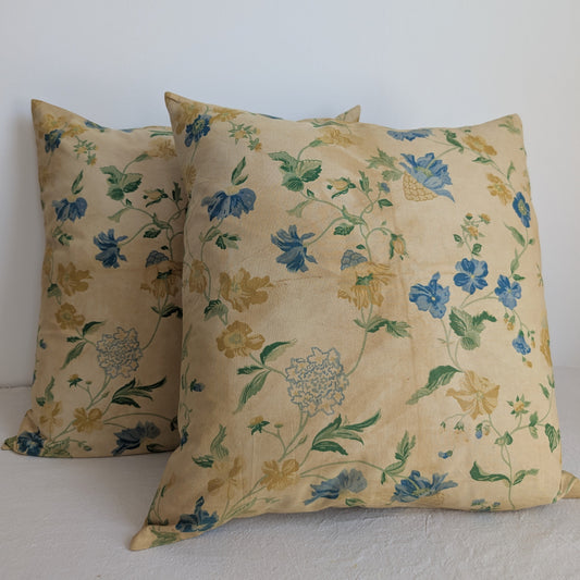 Light yellow floral cushion dyed with pomegranate