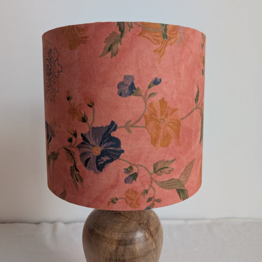Pink floral 20cm drum lampshade dyed with madder
