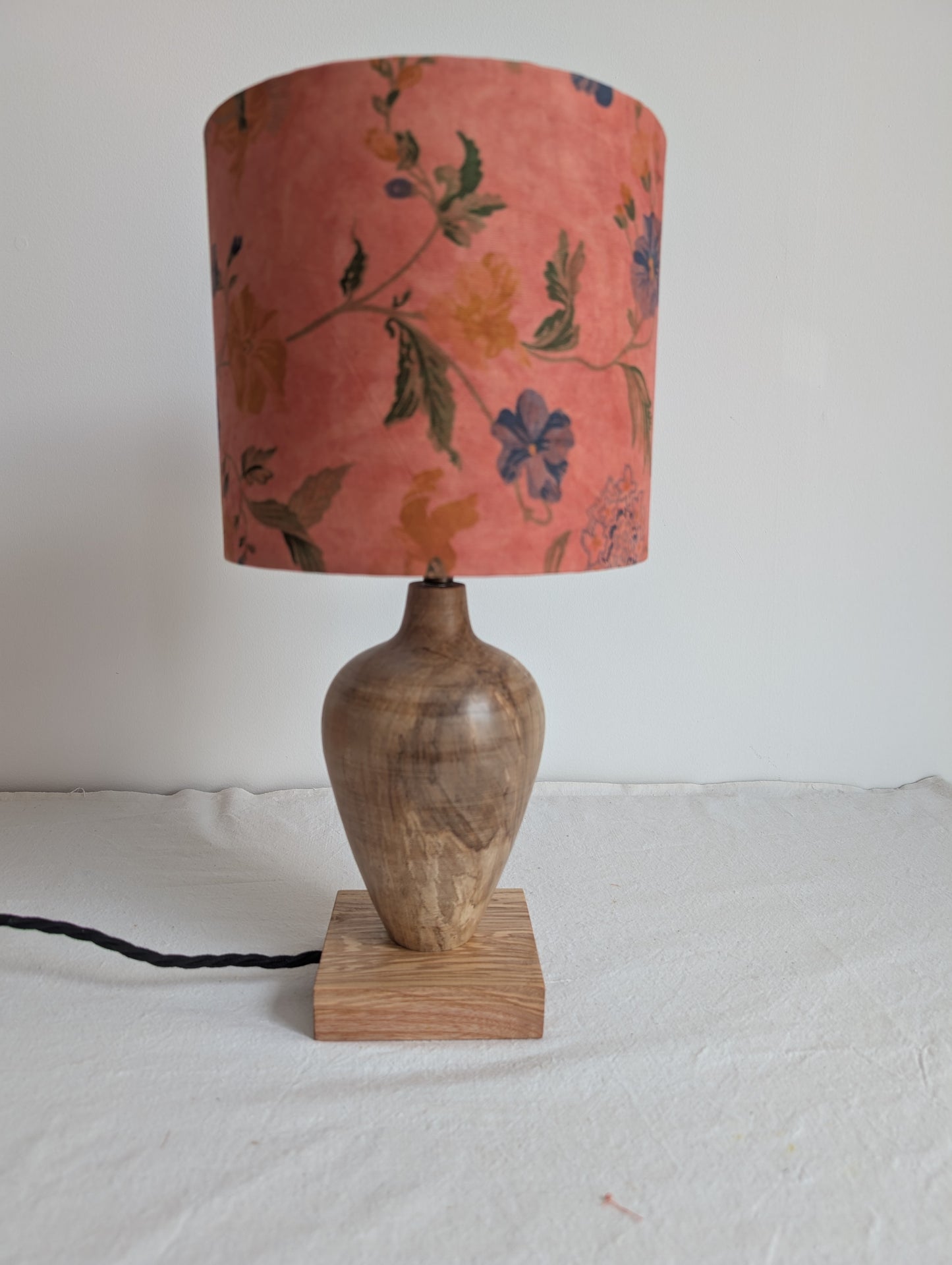 Pink floral 20cm drum lampshade dyed with madder