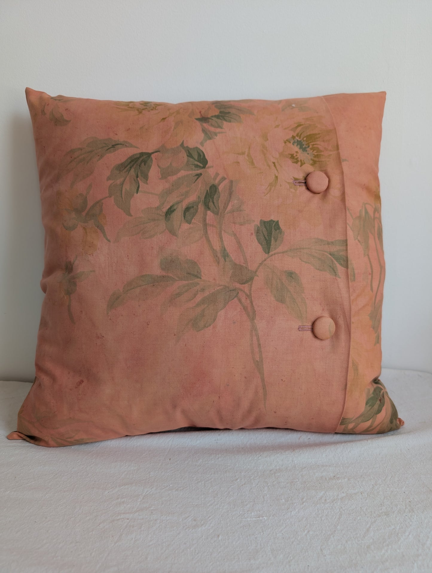 Coral floral cushion dyed with madder