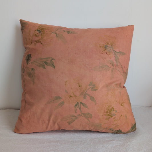 Coral floral cushion dyed with madder