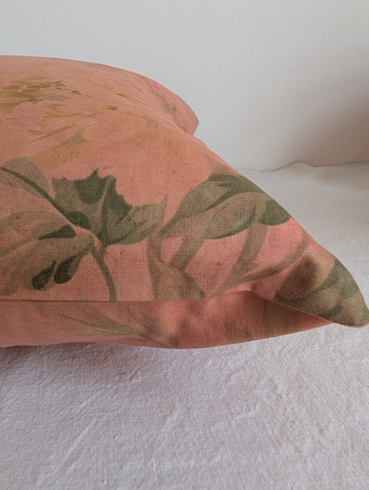 Coral floral cushion dyed with madder