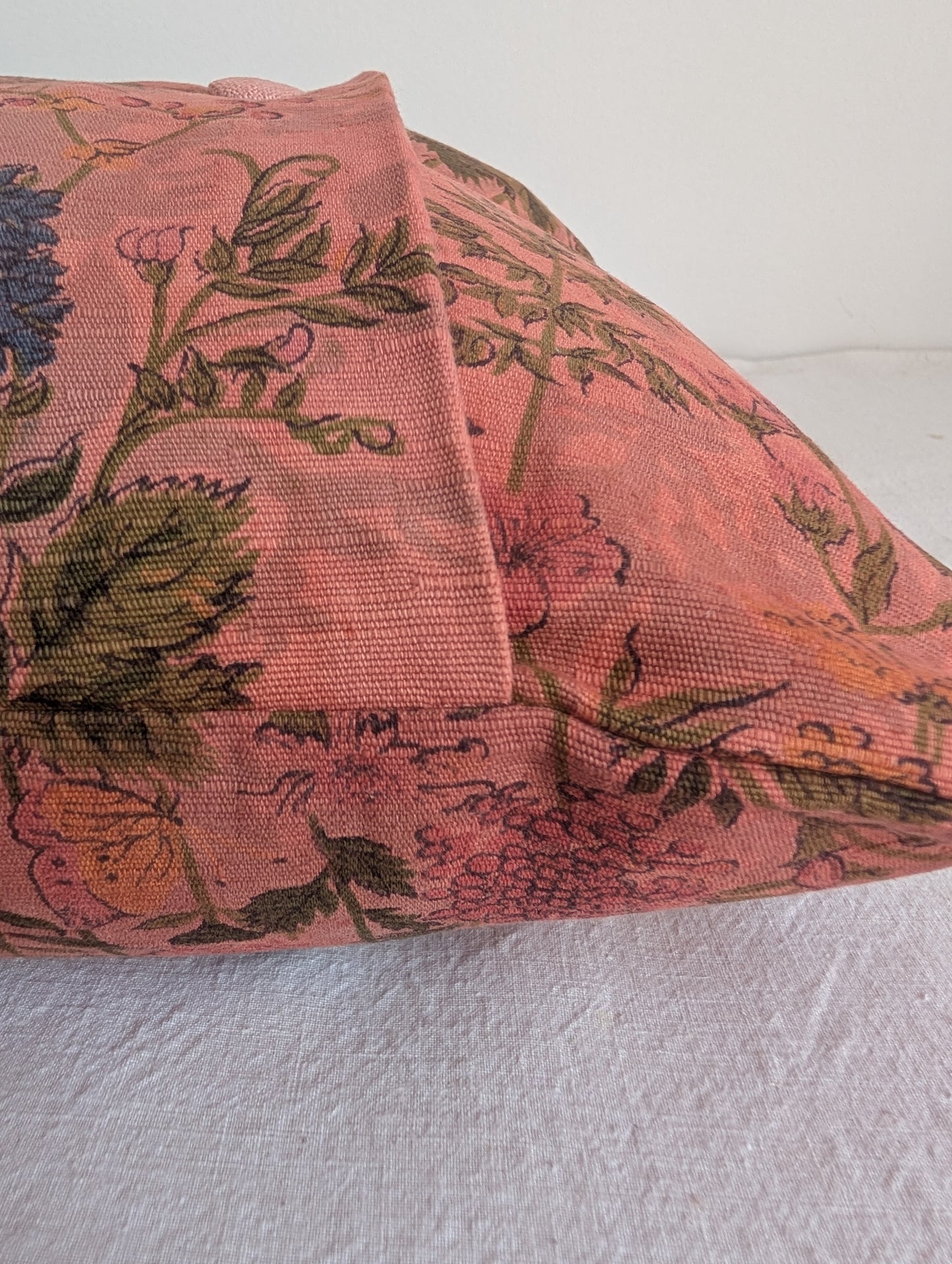 Pink floral cushion dyed with madder