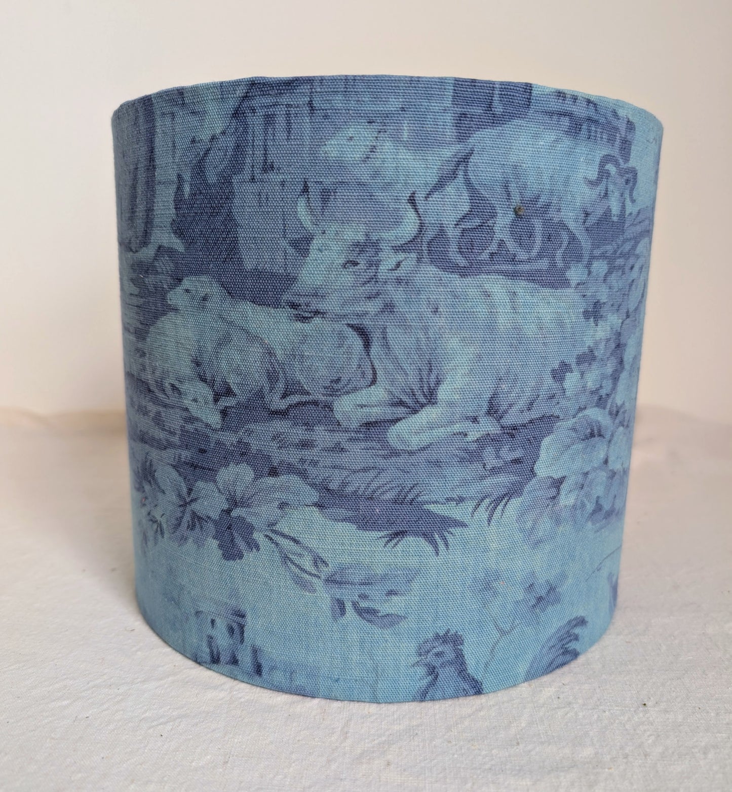 Blue patterned 20cm drum lampshade dyed with indigo