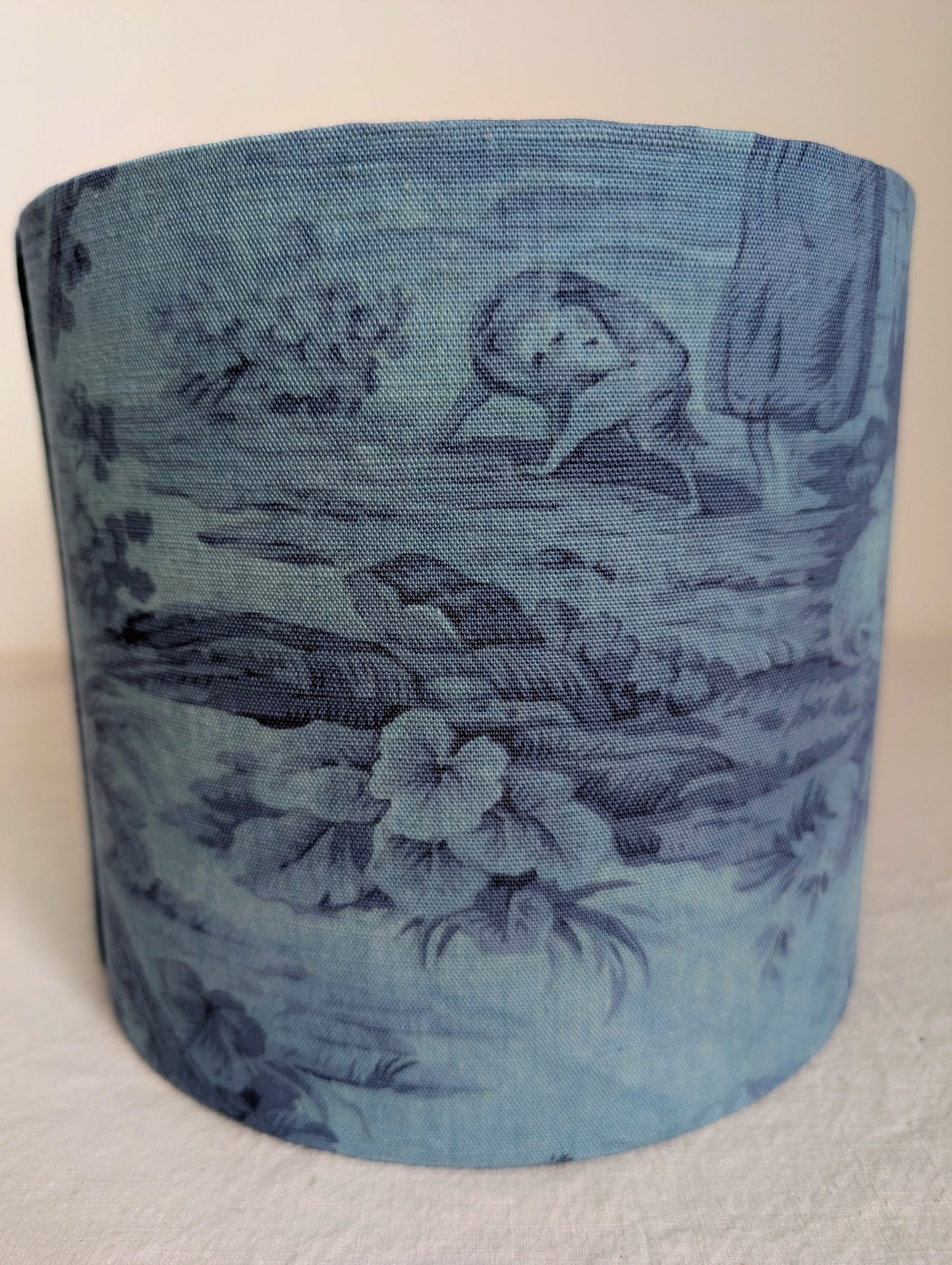 Blue patterned 20cm drum lampshade dyed with indigo