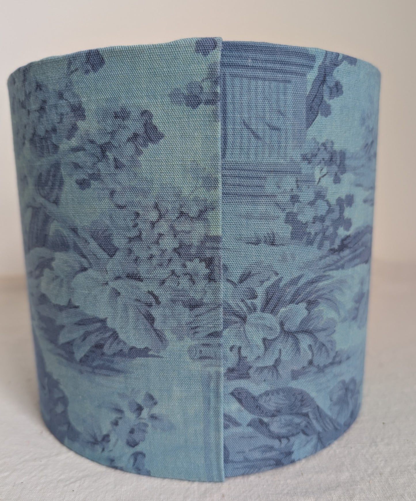 Blue patterned 20cm drum lampshade dyed with indigo