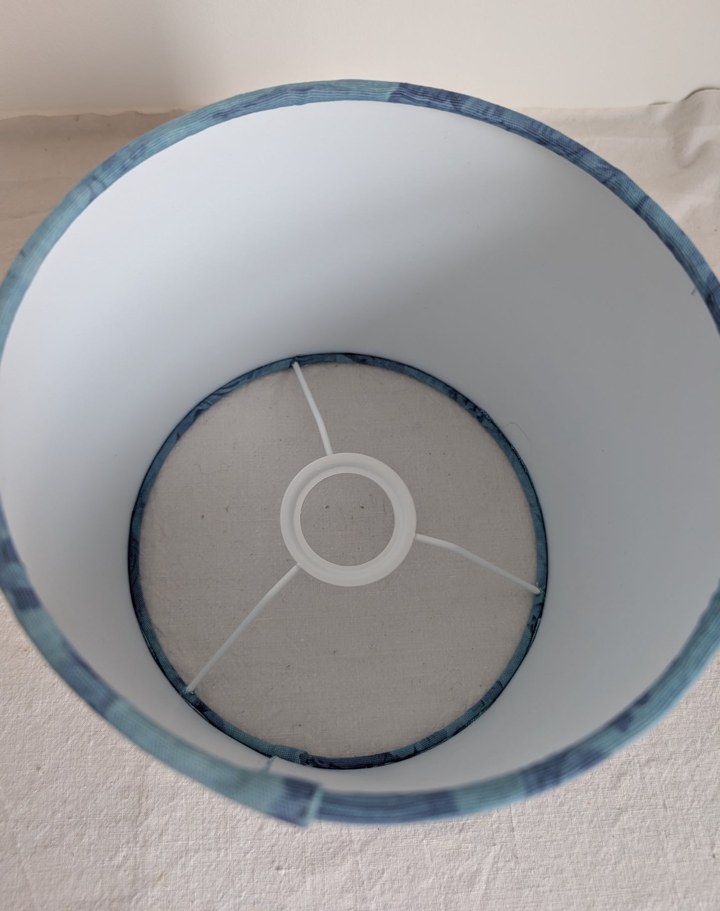 Blue patterned 20cm drum lampshade dyed with indigo