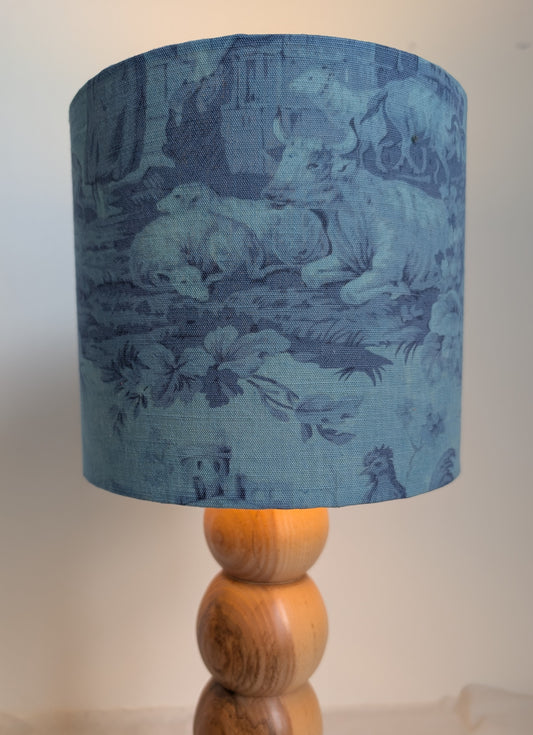 Blue patterned 20cm drum lampshade dyed with indigo