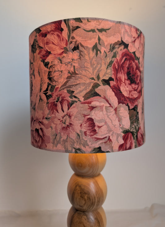 Light pink floral 20cm drum lampshade dyed with madder