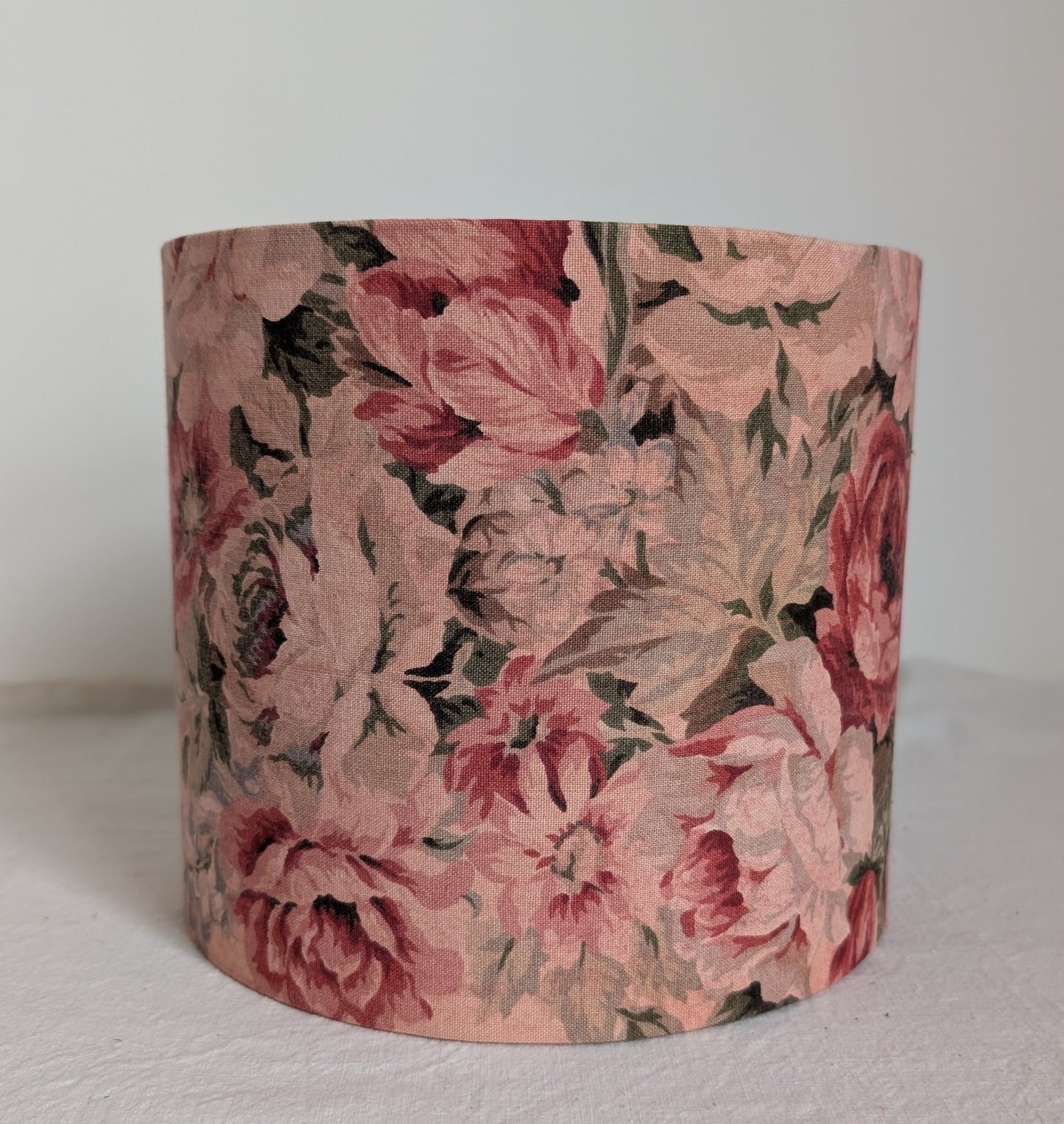 Light pink floral 20cm drum lampshade dyed with madder