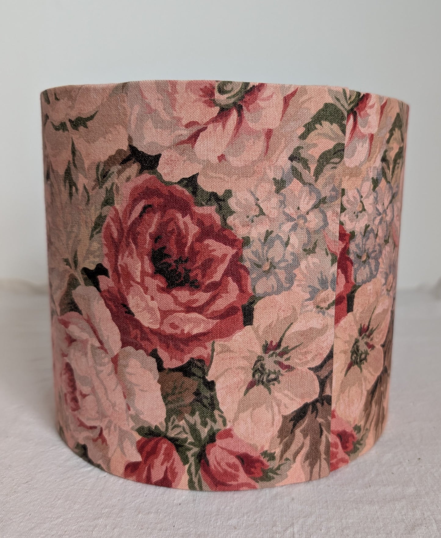 Light pink floral 20cm drum lampshade dyed with madder