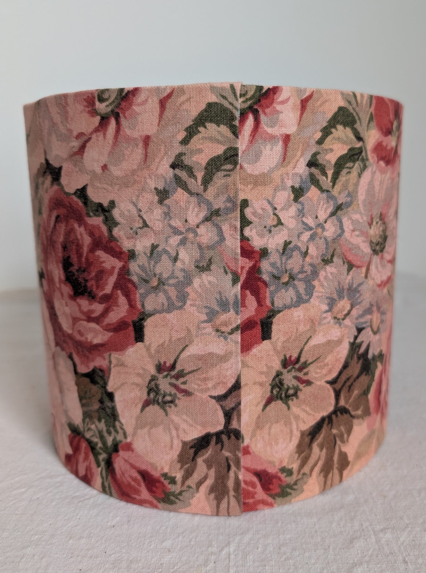 Light pink floral 20cm drum lampshade dyed with madder