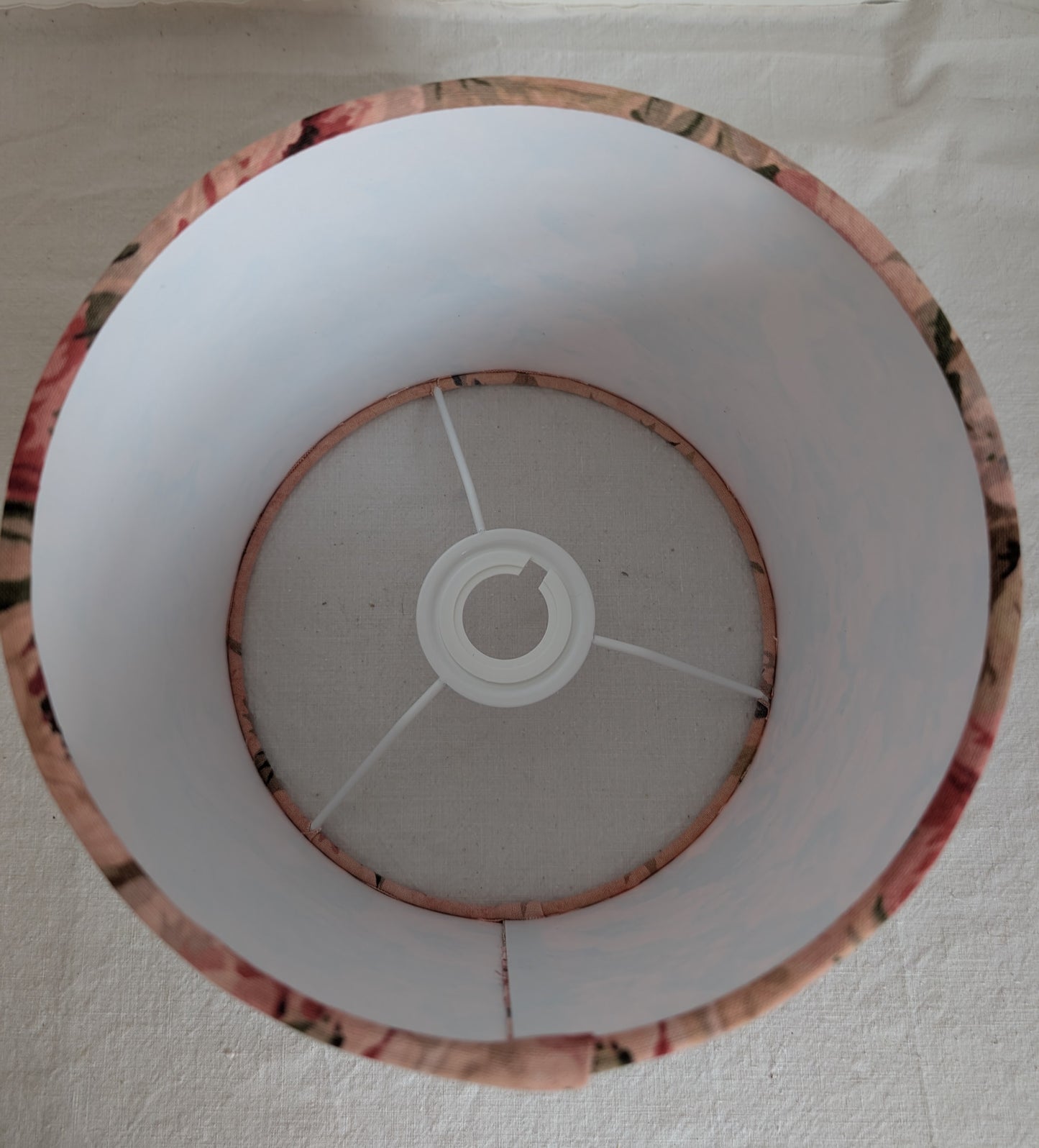 Light pink floral 20cm drum lampshade dyed with madder