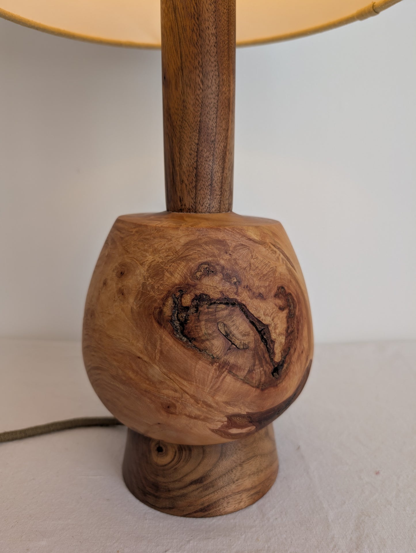 Maple and walnut wooden table lamp base