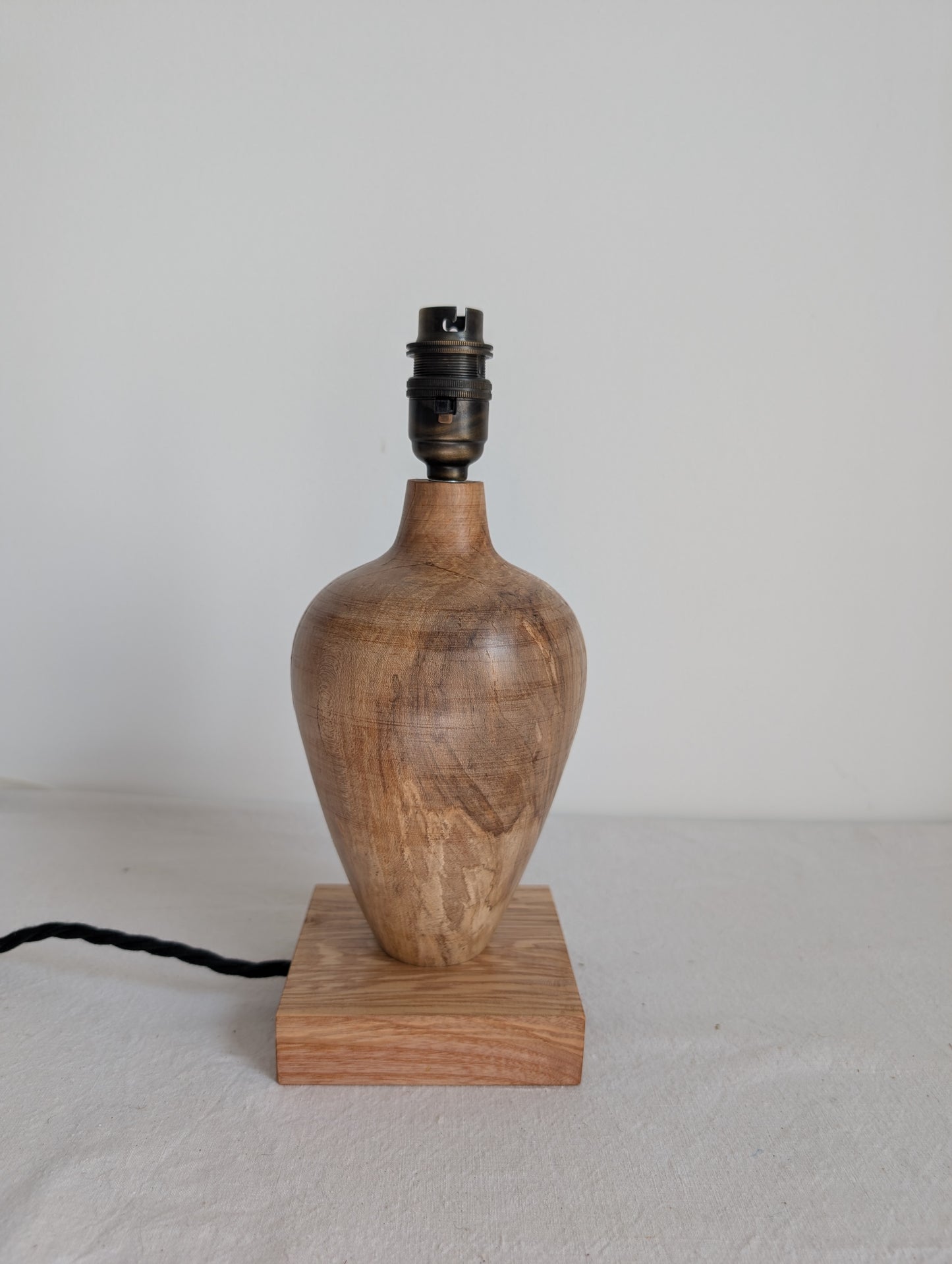 Hand turned Ash vase table lamp base