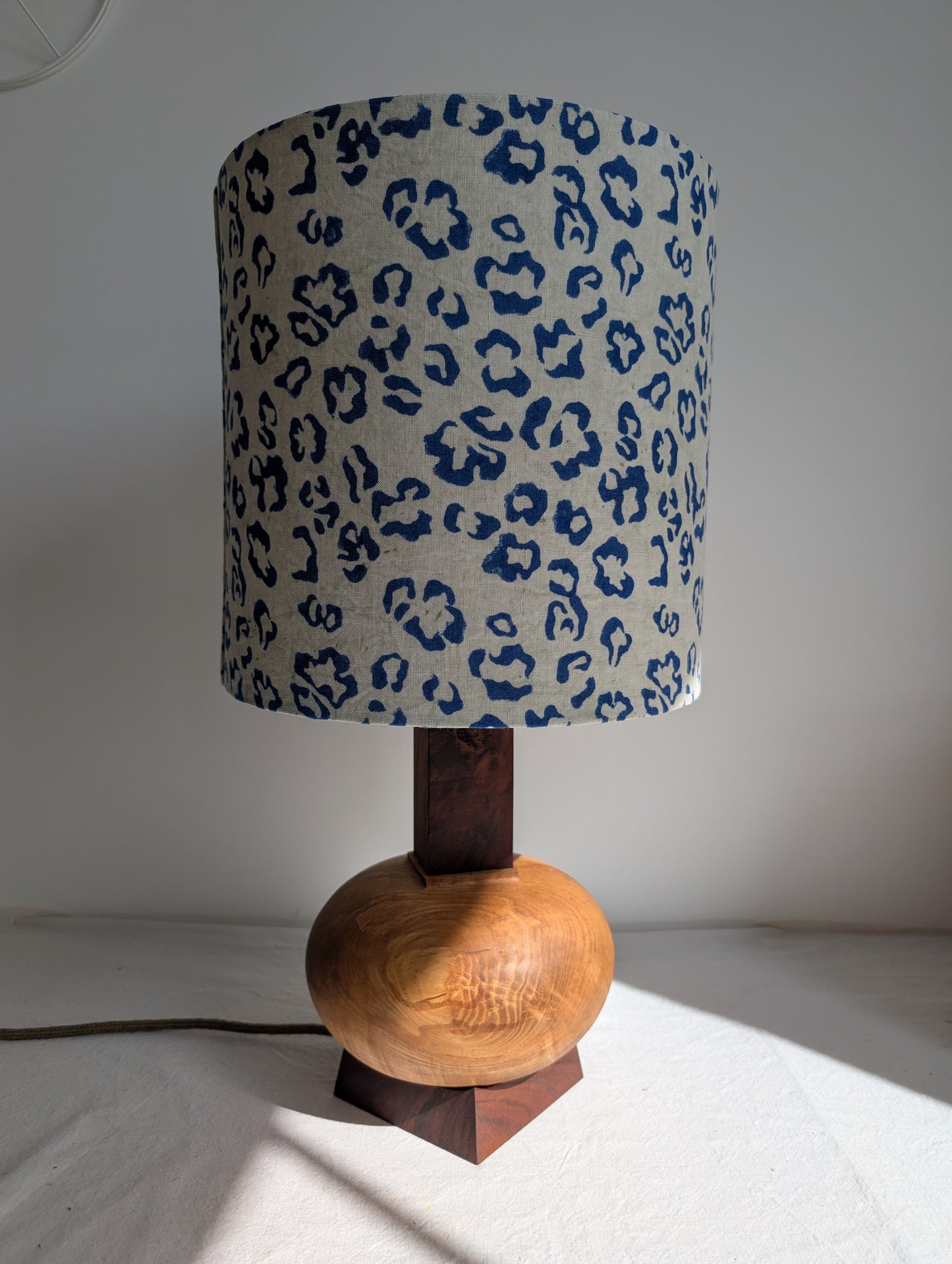 Square based maple and walnut lamp base