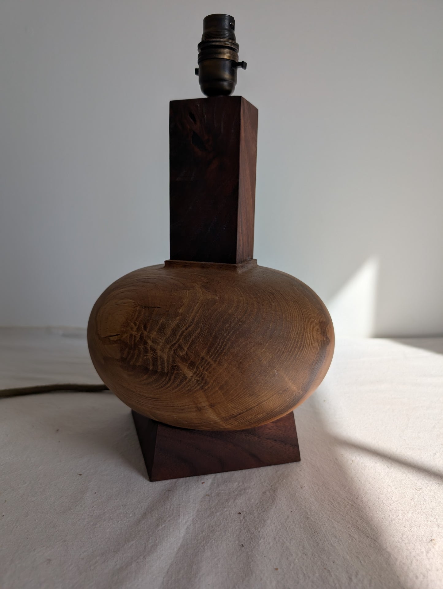 Square based maple and walnut lamp base
