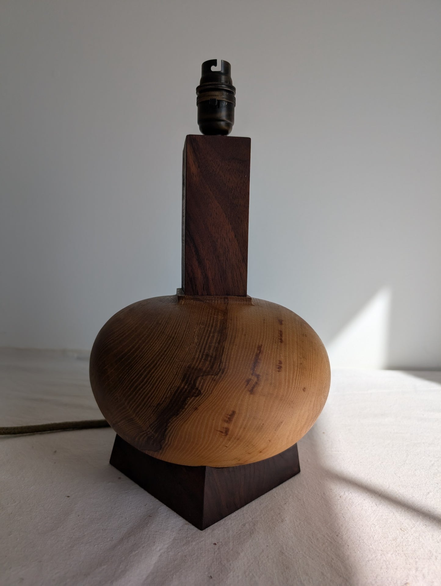 Square based maple and walnut lamp base