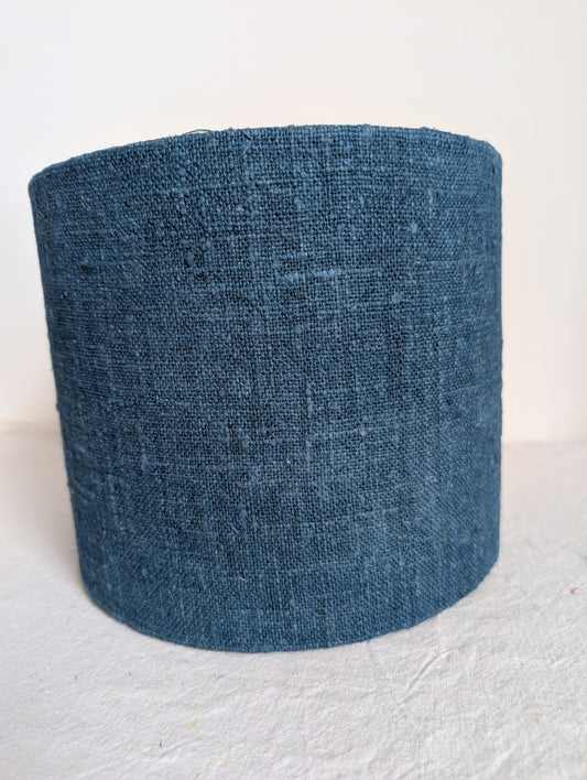 Blue linen 25cm drum lampshade dyed with indigo
