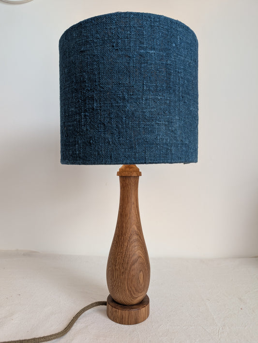 Blue linen 25cm drum lampshade dyed with indigo