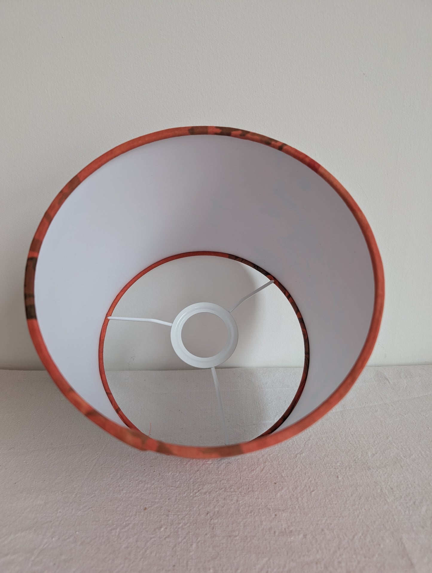 Red floral 20cm drum lampshade dyed with madder