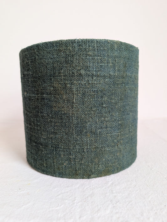 Dark green linen 20cm drum lampshade dyed with pomegranate and indigo