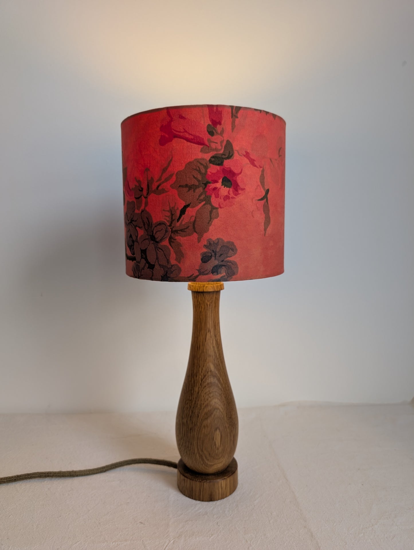 Red floral 20cm drum lampshade dyed with madder