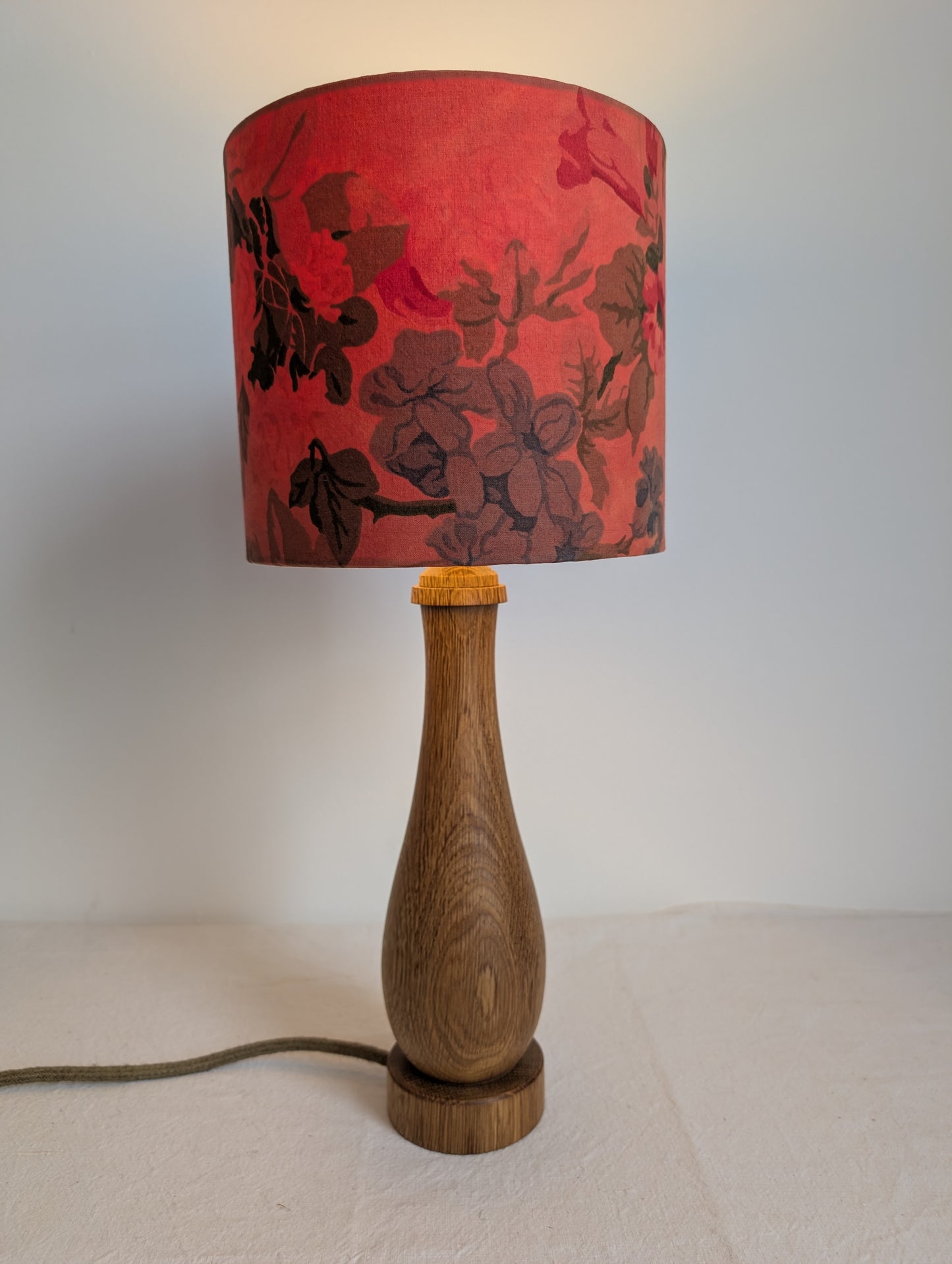 Red floral 20cm drum lampshade dyed with madder