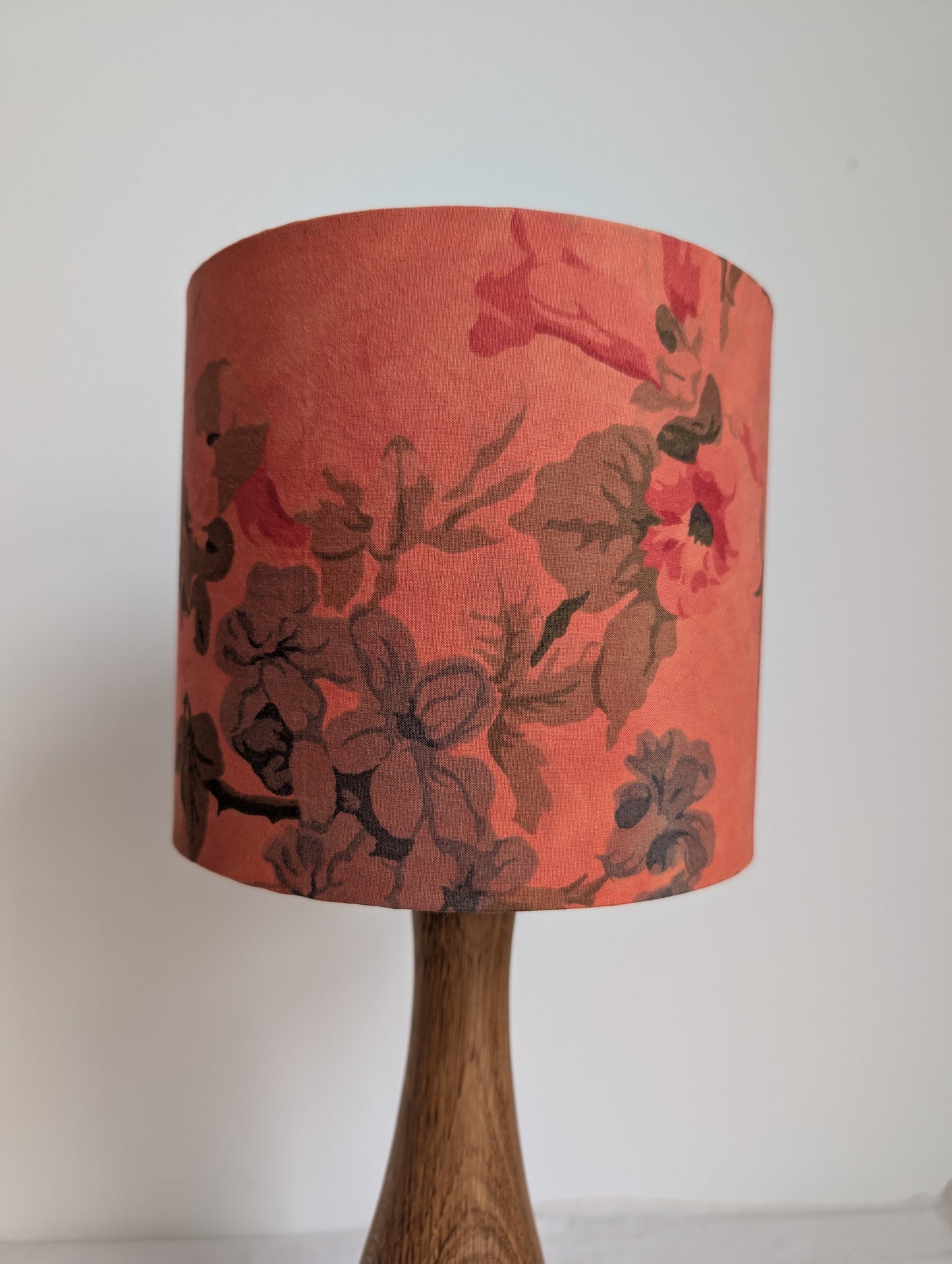 Red floral 20cm drum lampshade dyed with madder