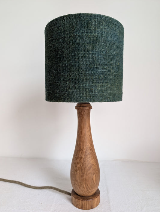 Dark green linen 20cm drum lampshade dyed with pomegranate and indigo