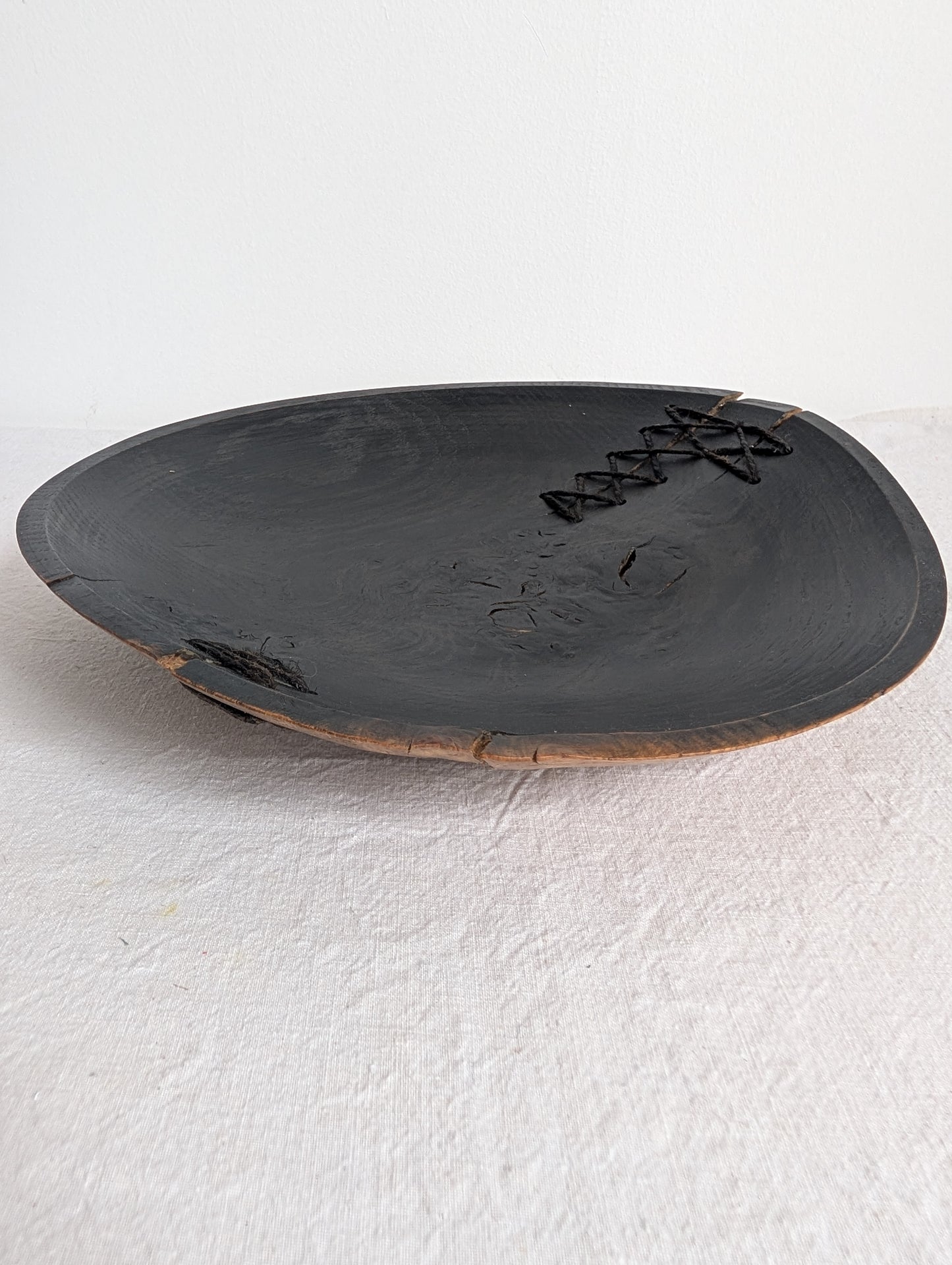 Blackened Oak Burr Platter with Stitching