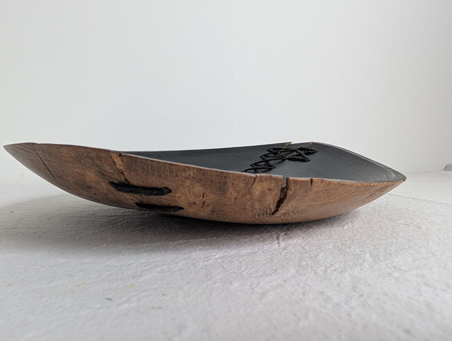 Blackened Oak Burr Platter with Stitching