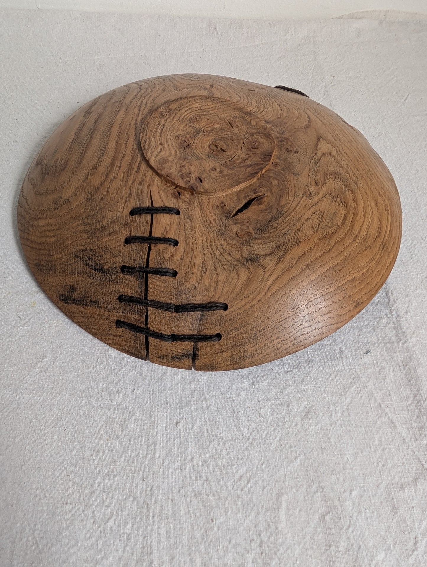 Blackened Oak Burr Platter with Stitching