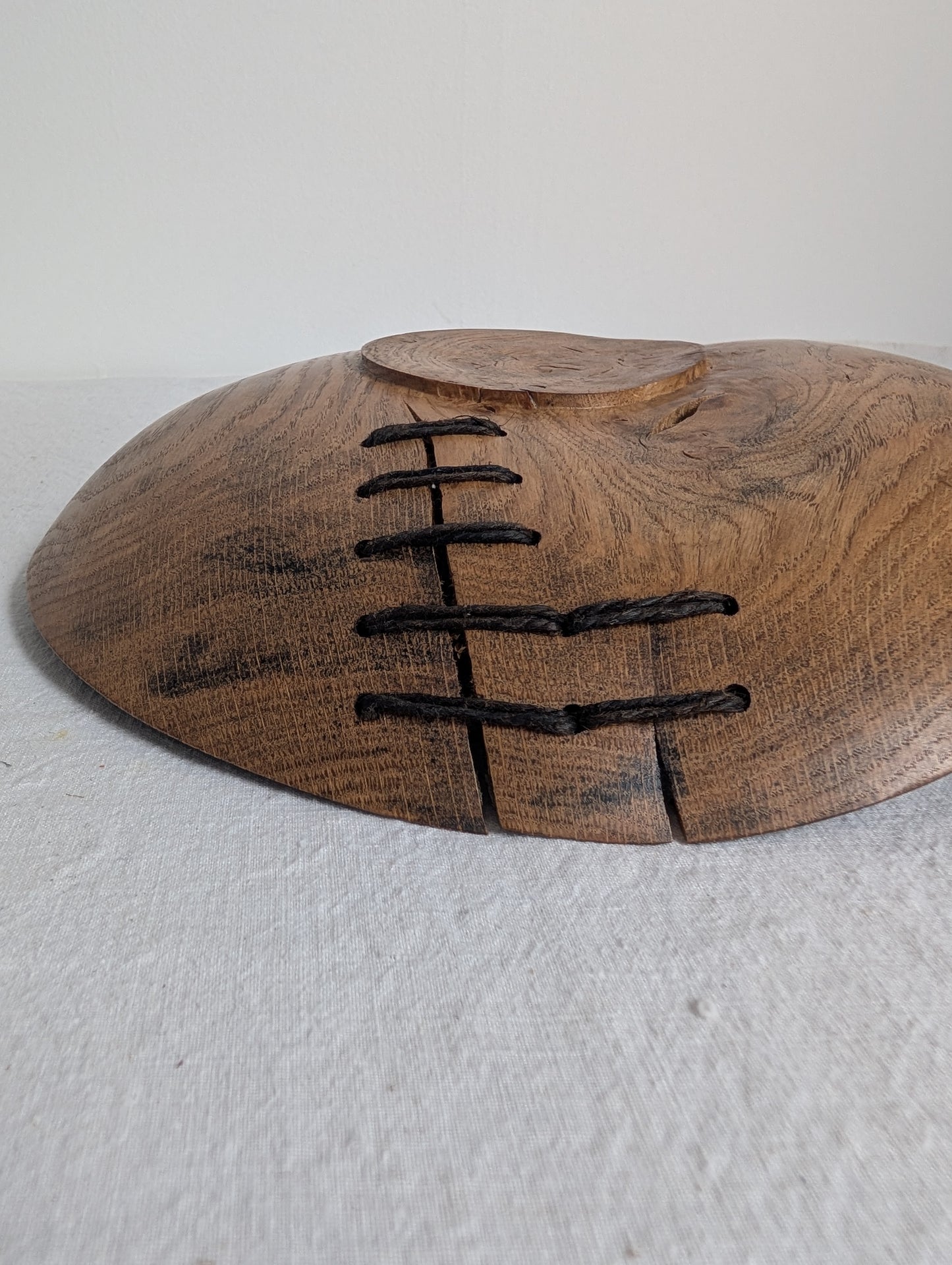 Blackened Oak Burr Platter with Stitching